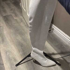Elegant White Glitter Knee-High Boots